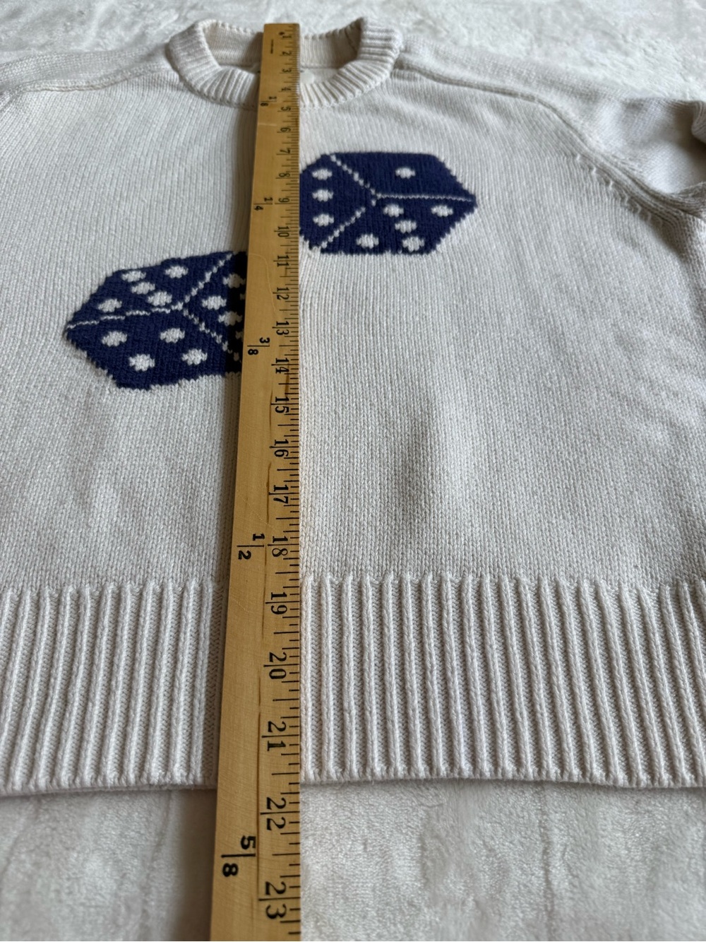 Abercrombie & Fitch Ivory Crewneck Sweater with Blue Dice Motif - Picture 9 of 9
